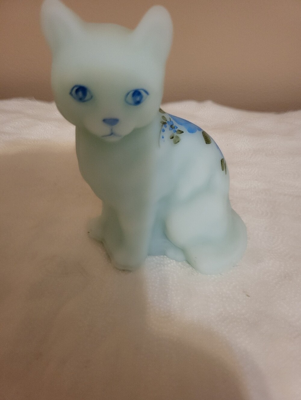 Fenton 3.75 Inch Baby Blue Cat Figurine - Floral Accent